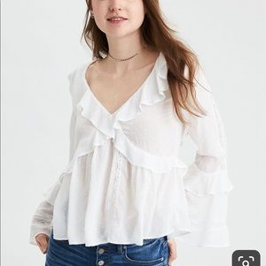 AE White Ruffled Blouse